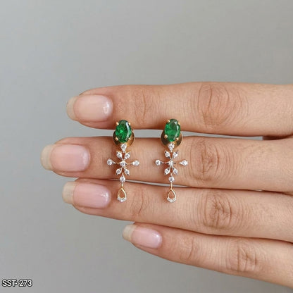SST 273 | ELEGANT EMERALD AND CZ DROP EARRINGS