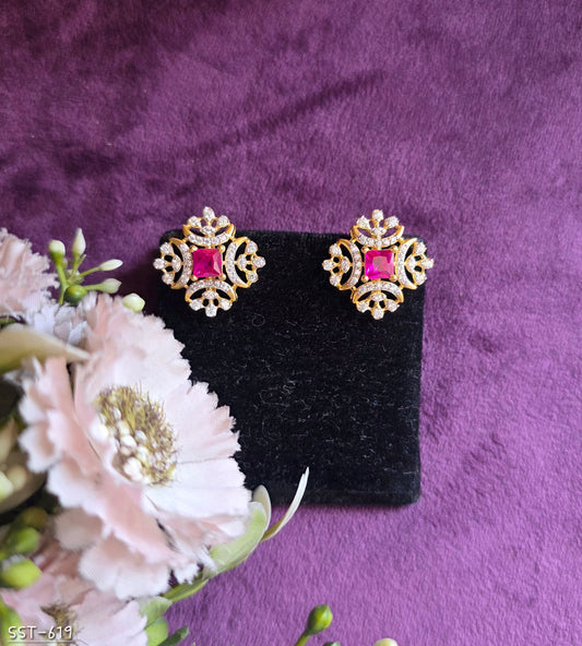 SST 619 | ROYAL RUBY FLORAL STUD EARRINGS