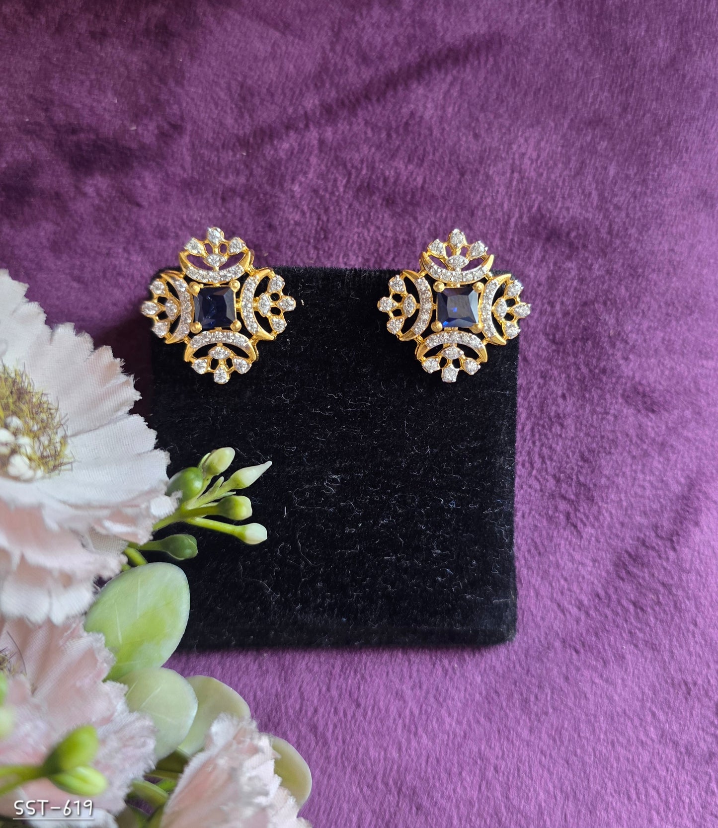 SST 619 | ROYAL RUBY FLORAL STUD EARRINGS