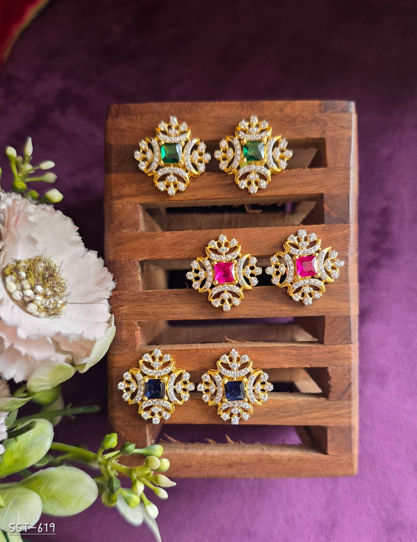 SST 619 | ROYAL RUBY FLORAL STUD EARRINGS