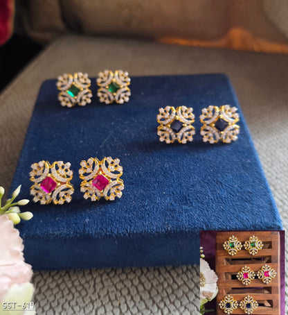 SST 619 | ROYAL RUBY FLORAL STUD EARRINGS