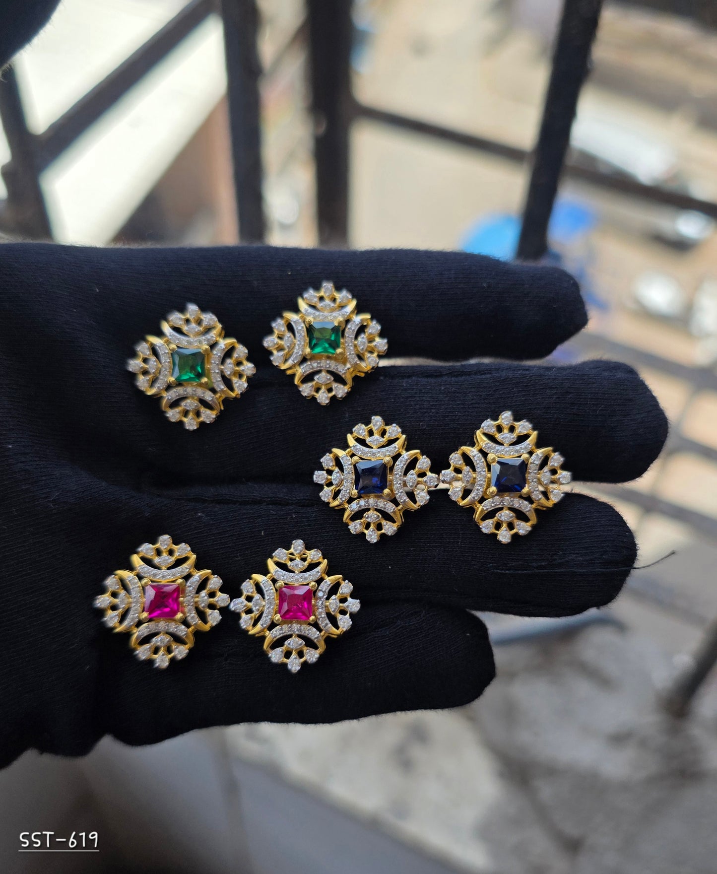 SST 619 | ROYAL RUBY FLORAL STUD EARRINGS
