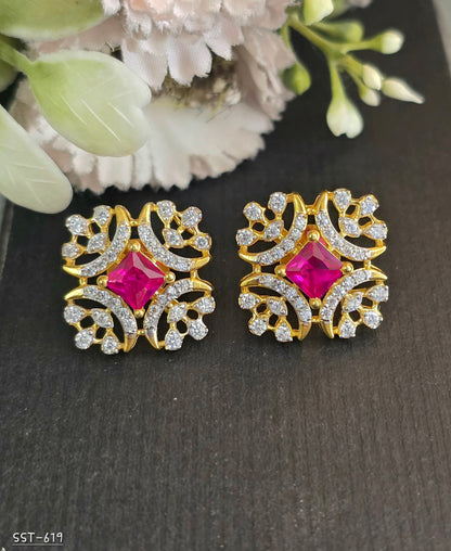 SST 619 | ROYAL RUBY FLORAL STUD EARRINGS