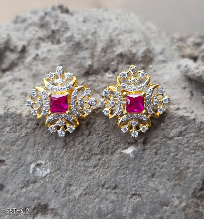 SST 619 | ROYAL RUBY FLORAL STUD EARRINGS