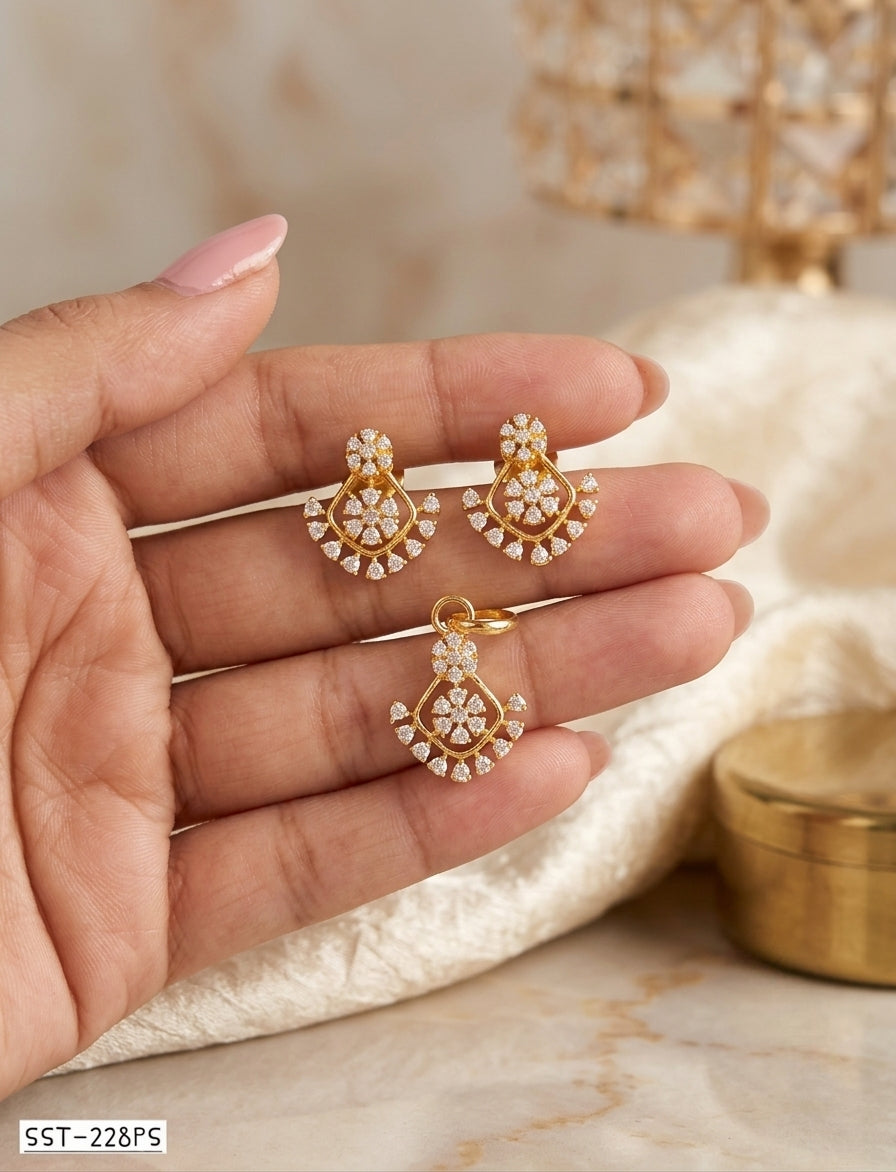 SST 228PS | FLORAL GEM EARRING PENDANT SET