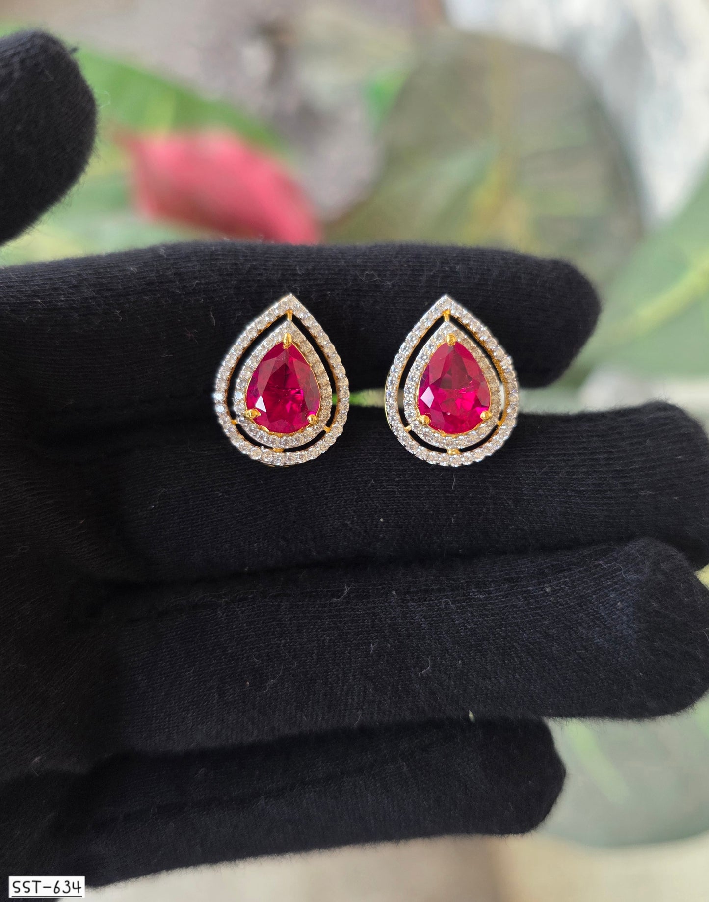 SST 634 | RADIANT RUBY TEARDROP STUD EARRINGS