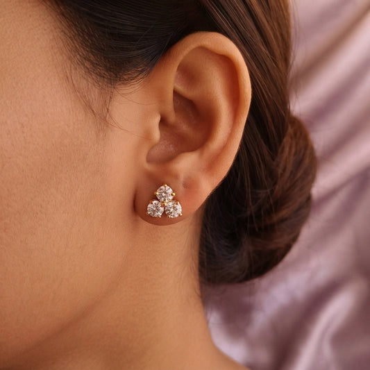 SST 184 | THREE-STONE DIAMOND CLUSTER EARRINGS