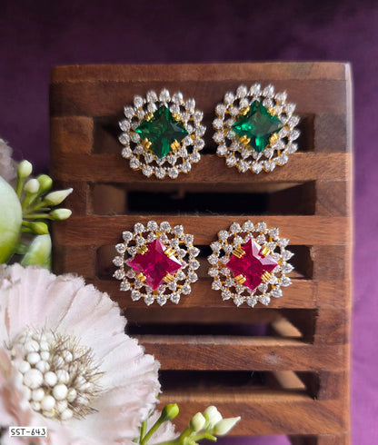 SST 643 | RADIANT RUBY HALO STUD EARRINGS