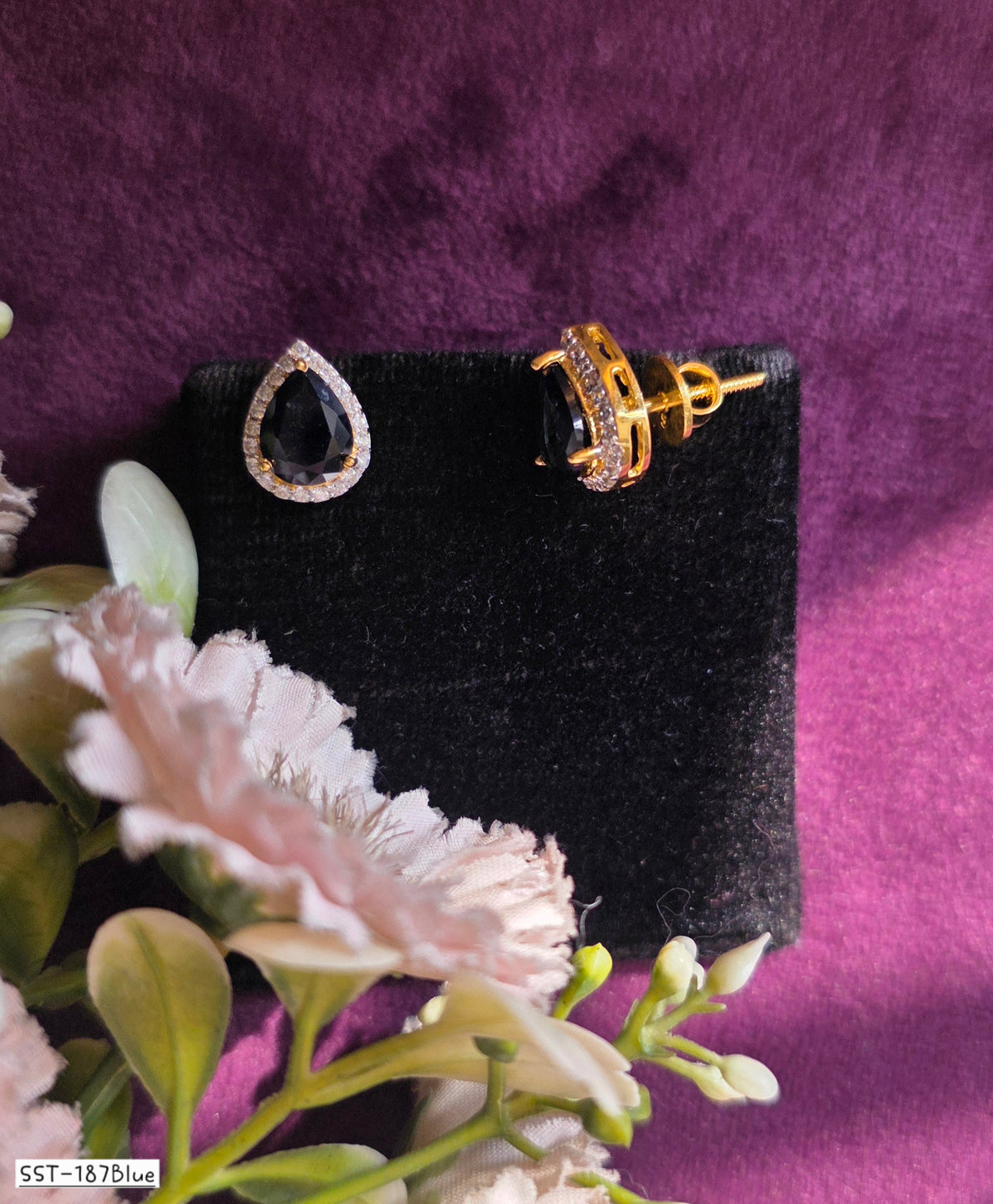 SST 187BLUE | EMERALD HALO PEAR STUD