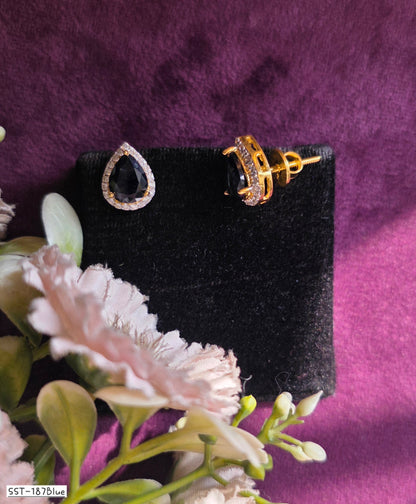 SST 187BLUE | EMERALD HALO PEAR STUD