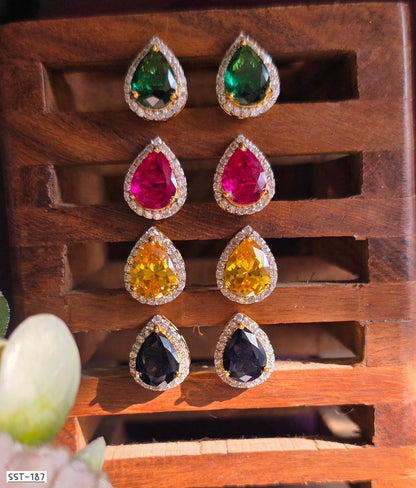 SST 187BLUE | EMERALD HALO PEAR STUD