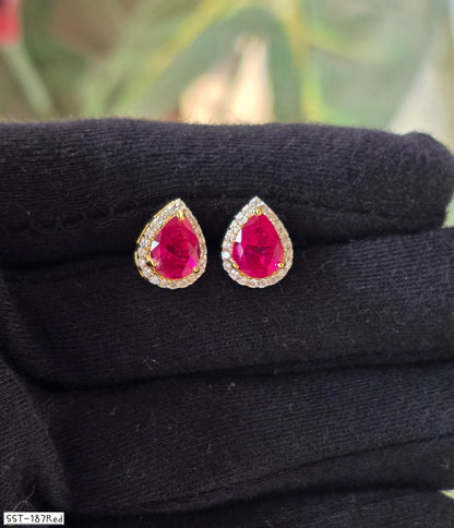 SST 187RED | EMERALD HALO PEAR STUD
