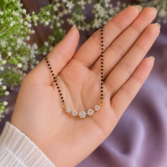 SST 057BB | FIVE SOLITAIRE BLACK BEADS MANGALSUTRA