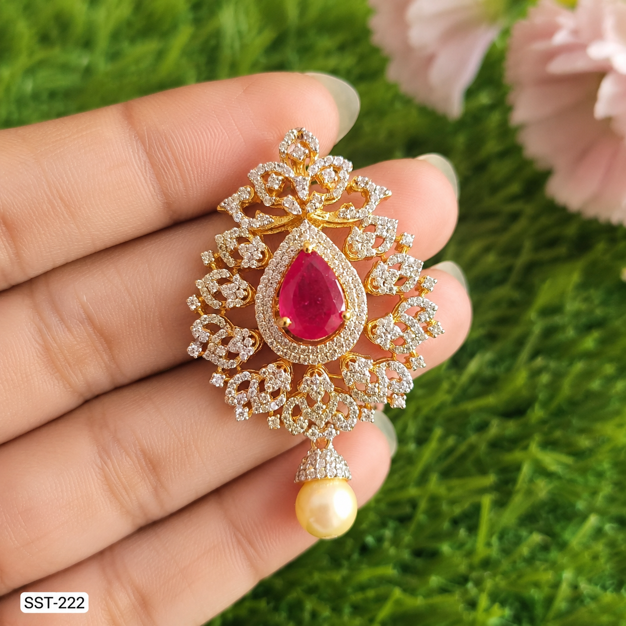 SST 222 | RUBY AND EMERALD PEARL DROP PENDENT