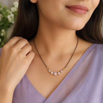 SST 057BB | FIVE SOLITAIRE BLACK BEADS MANGALSUTRA