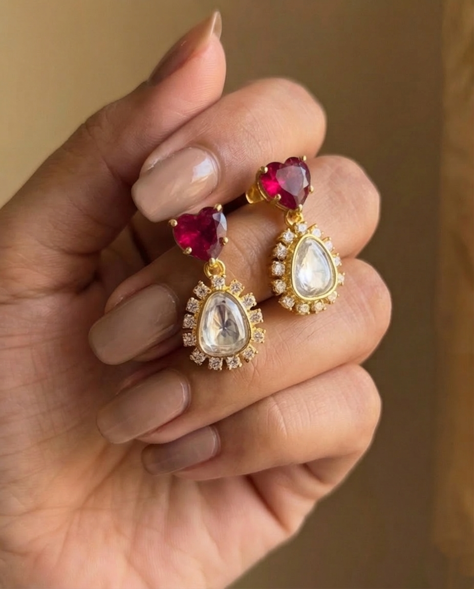 SST 570 RED | MOSSANITE POLKI EARRINGS
