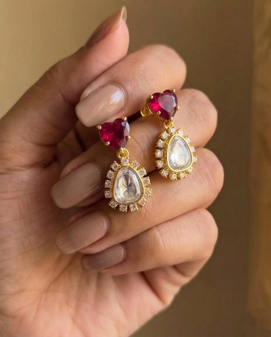 SST 570 RED | MOSSANITE POLKI EARRINGS