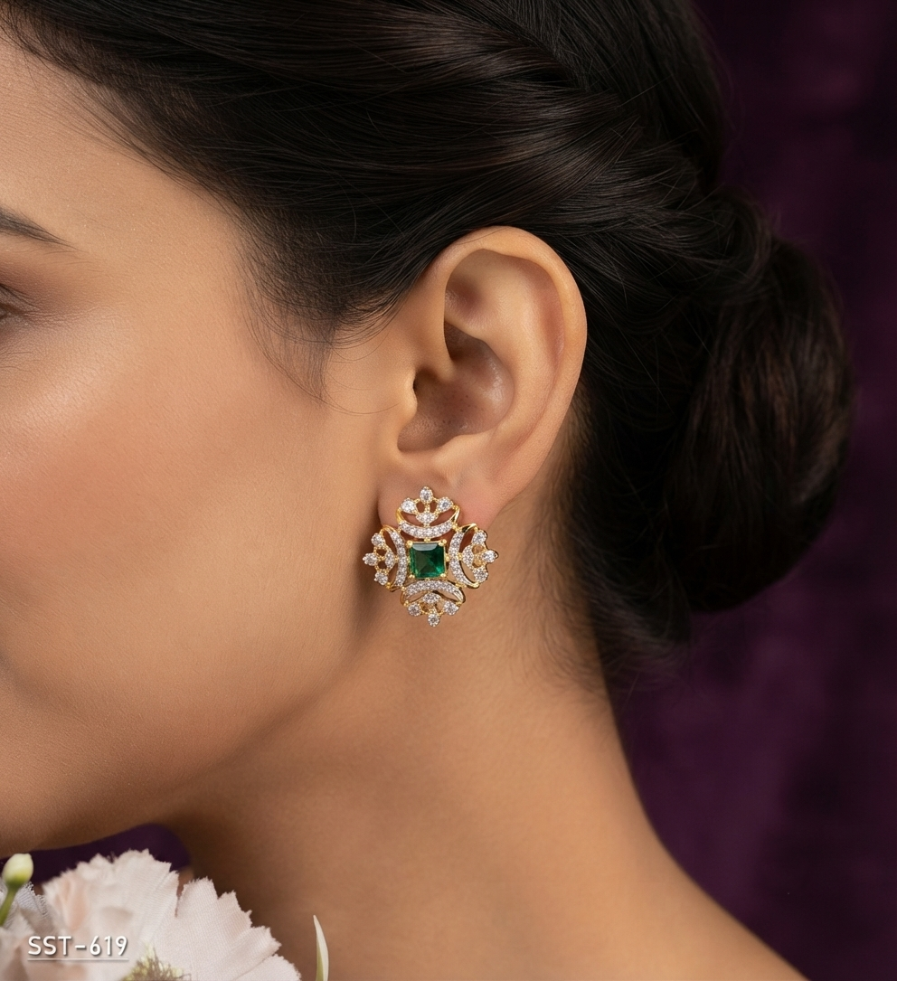 SST 619 | ROYAL RUBY FLORAL STUD EARRINGS