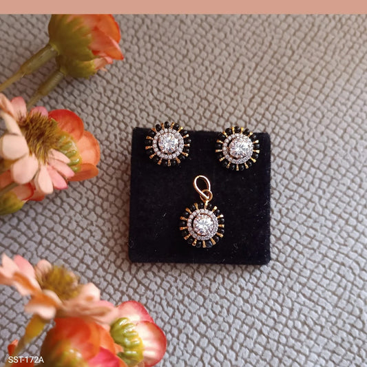 SST 172A | RADIANT STUD EARRINGS AND PENDANT SET WITH CUBIC ZIRCONIA AND GREEN ACCENTS