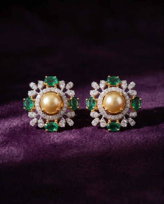 SST 587 | EMERALD & PEARL HALO STATEMENT STUD EARRINGS