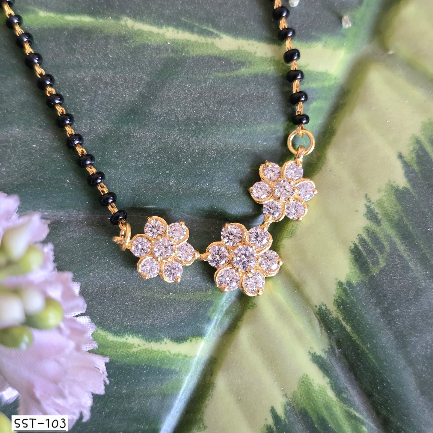 SST 103 | 3 FLOWER BLACK BEADS MANGALSUTRA