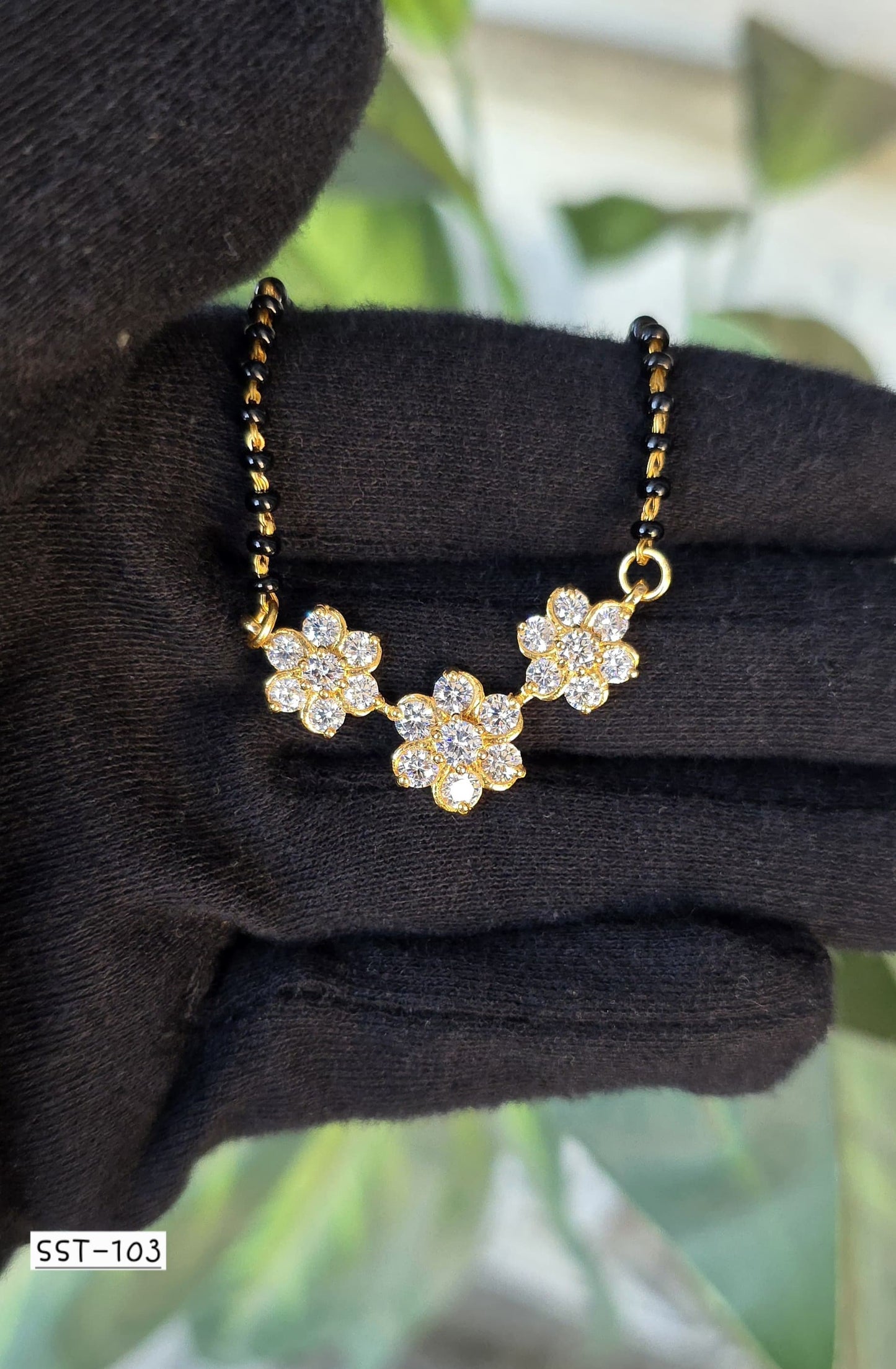 SST 103 | 3 FLOWER BLACK BEADS MANGALSUTRA