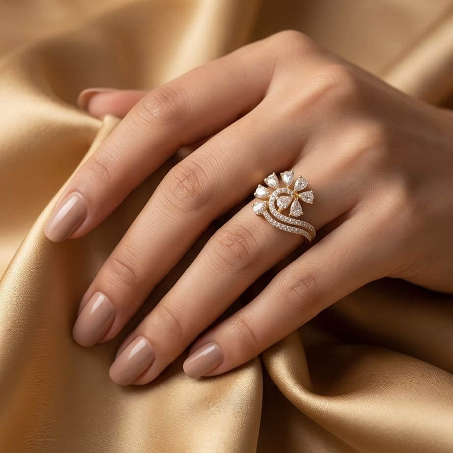 SST 621 | FLORAL SPARKLE STATEMENT RING