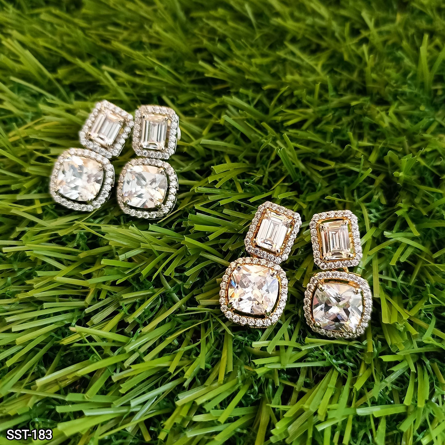 SST 183 | TWO-TIER CUSHION DIAMOND DROP EARRINGS