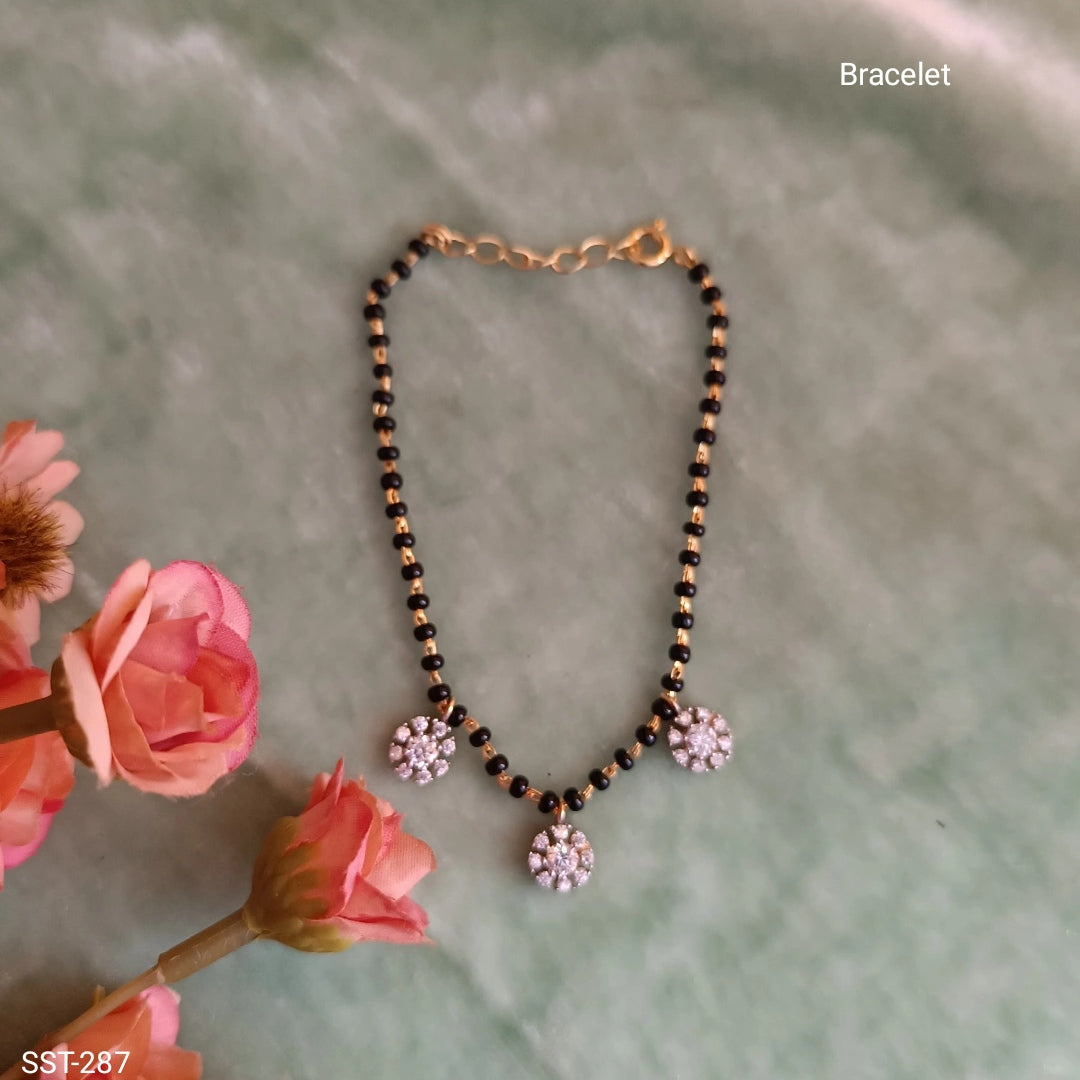 SST 287 | ELEGANT BLACK BEAD HAND MANGALSUTRA WITH SPARKLING CHARMS