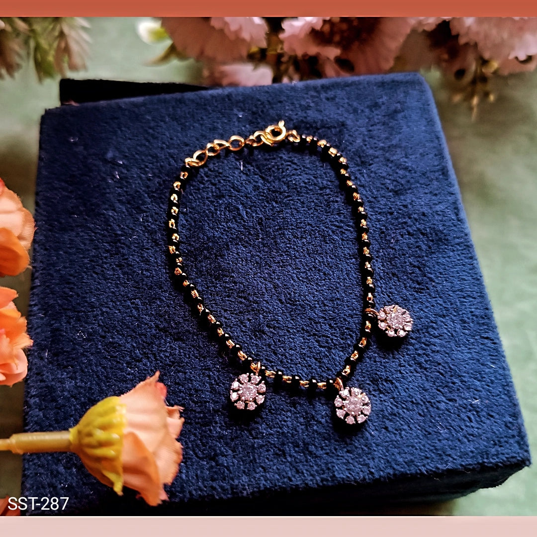 SST 287 | ELEGANT BLACK BEAD HAND MANGALSUTRA WITH SPARKLING CHARMS