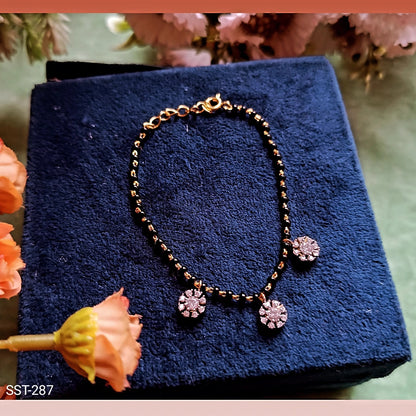 SST 287 | ELEGANT BLACK BEAD HAND MANGALSUTRA WITH SPARKLING CHARMS