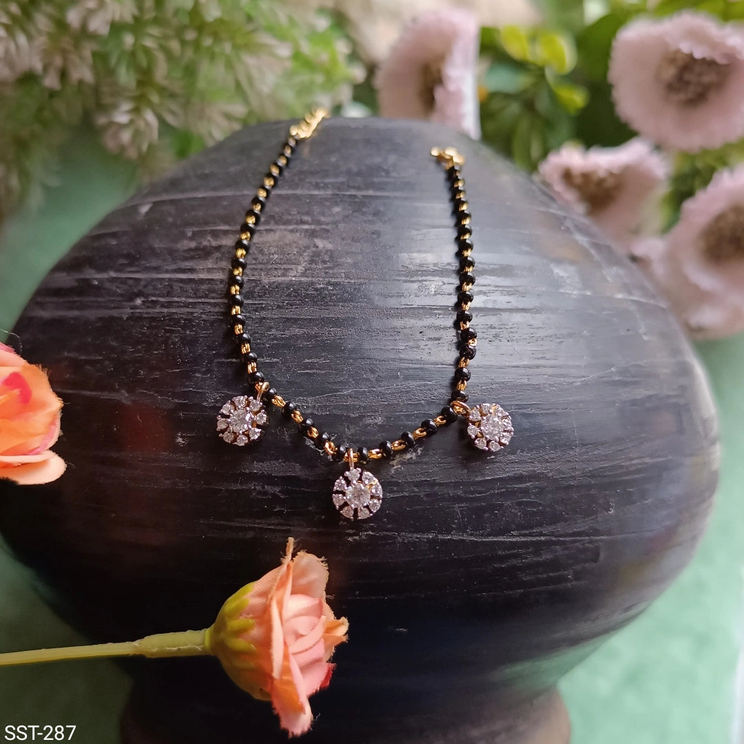 SST 287 | ELEGANT BLACK BEAD HAND MANGALSUTRA WITH SPARKLING CHARMS
