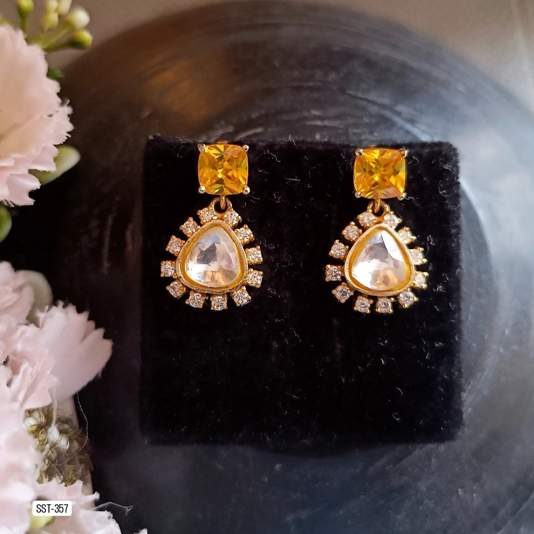 SST 357 |  ELEGANT YELLOW STONE DROP EARRINGS