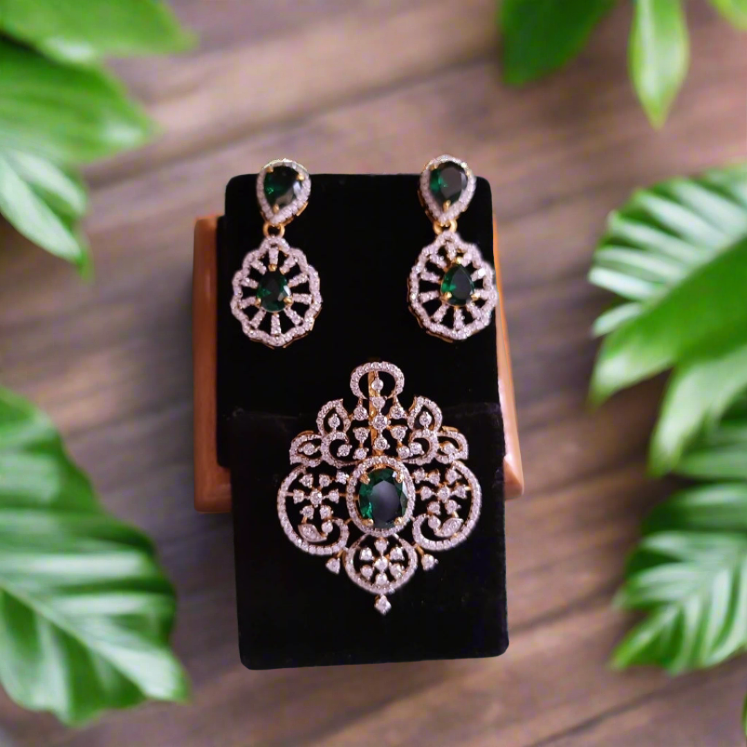 SST 388 + 379 | ELEGANT GREEN STONE PENDENT SET