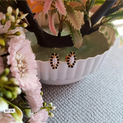 SST 374 | STUNNING MARQUISE STUD BLACK BEAD EARRINGS