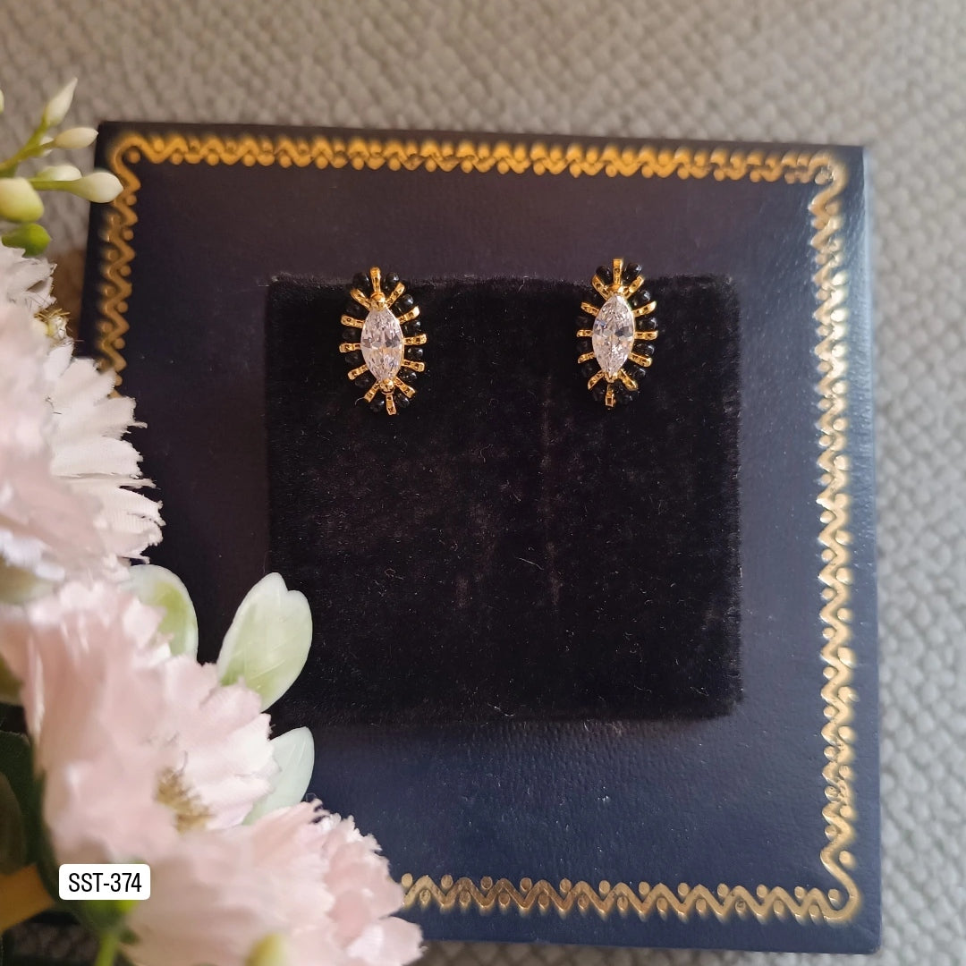 SST 374 | STUNNING MARQUISE STUD BLACK BEAD EARRINGS