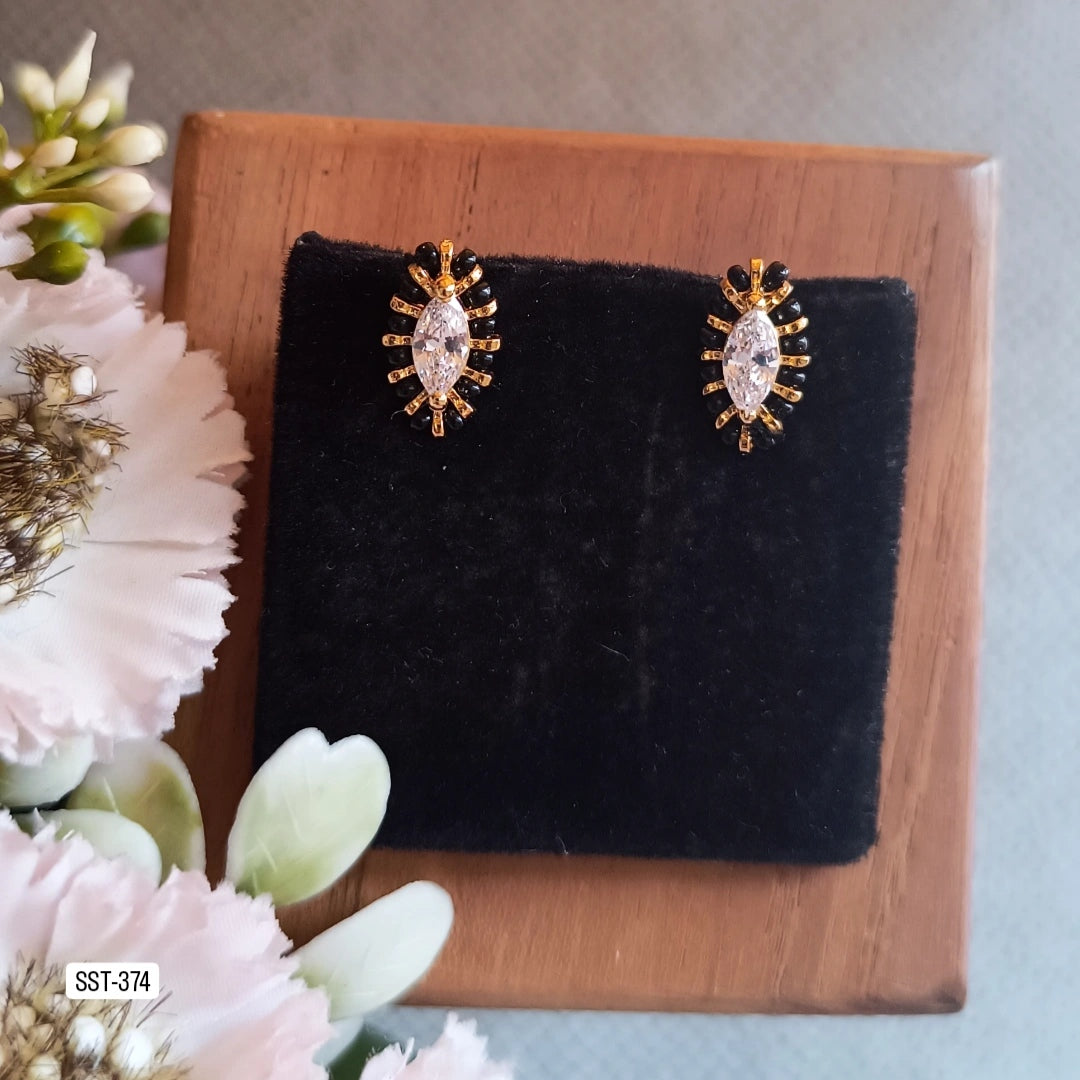 SST 374 | STUNNING MARQUISE STUD BLACK BEAD EARRINGS