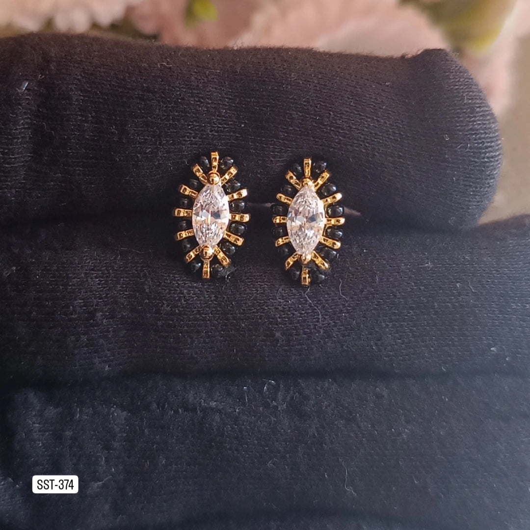 SST 374 | STUNNING MARQUISE STUD BLACK BEAD EARRINGS
