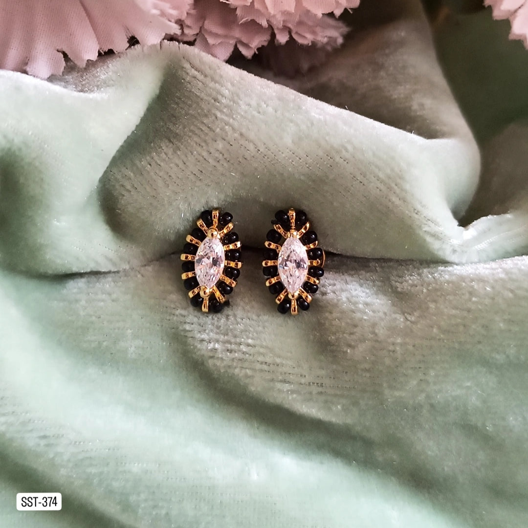 SST 374 | STUNNING MARQUISE STUD BLACK BEAD EARRINGS