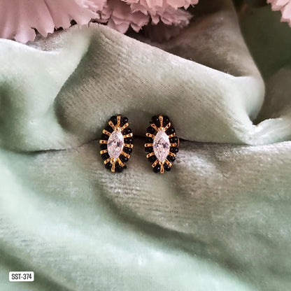 SST 374 | STUNNING MARQUISE STUD BLACK BEAD EARRINGS