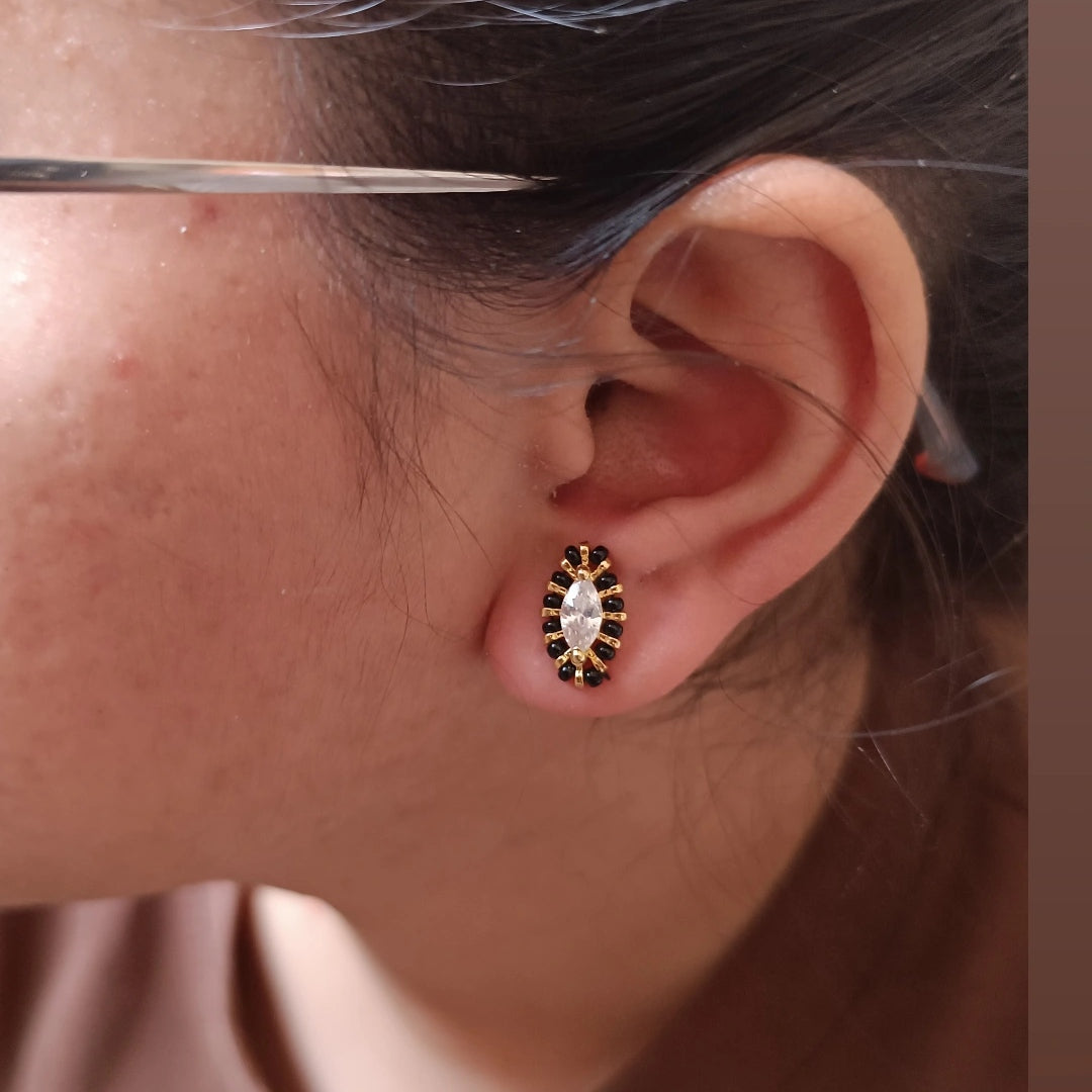 SST 374 | STUNNING MARQUISE STUD BLACK BEAD EARRINGS
