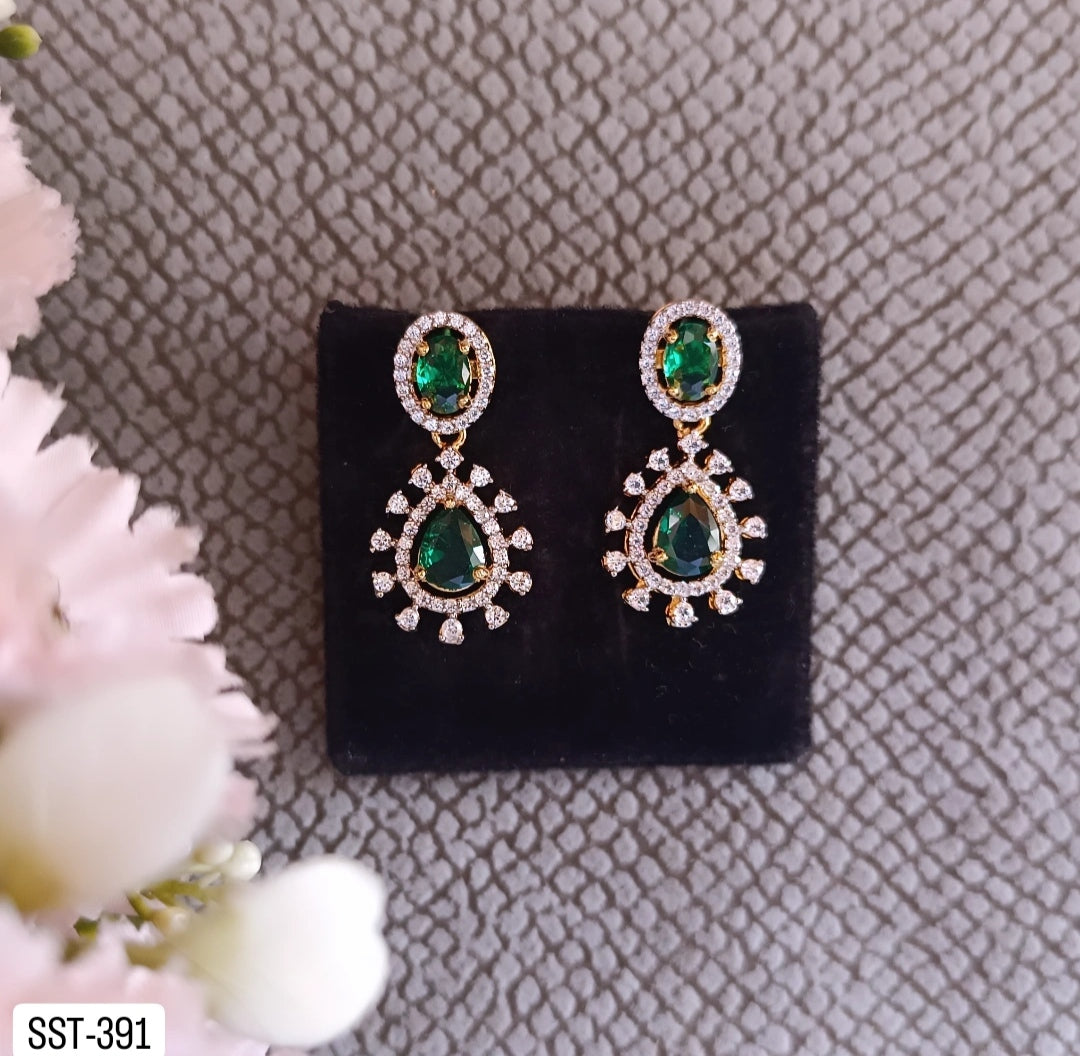 SST 391 | ELEGANT GREEN STONE DROPS EARRINGS