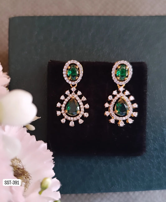 SST 391 | ELEGANT GREEN STONE DROPS EARRINGS