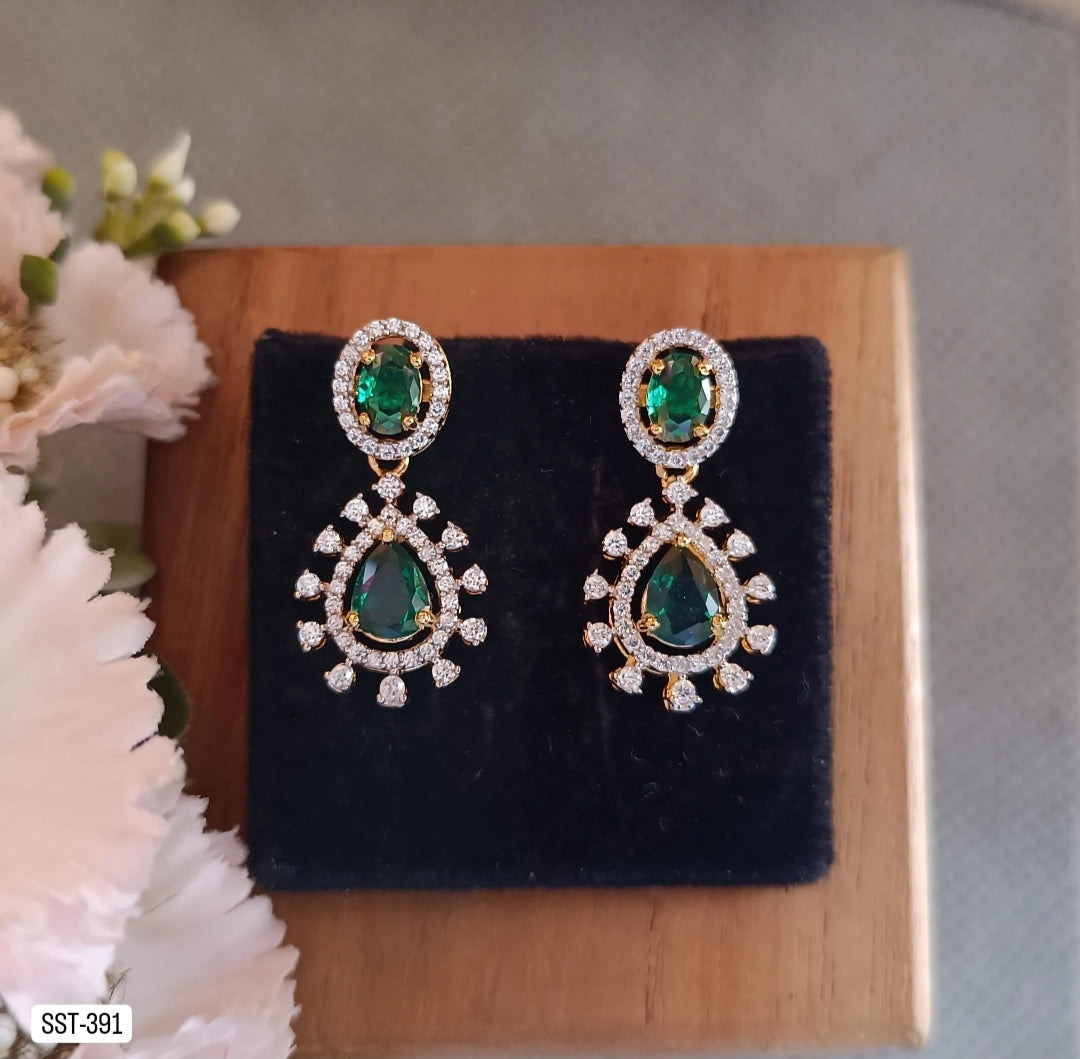 SST 391 | ELEGANT GREEN STONE DROPS EARRINGS