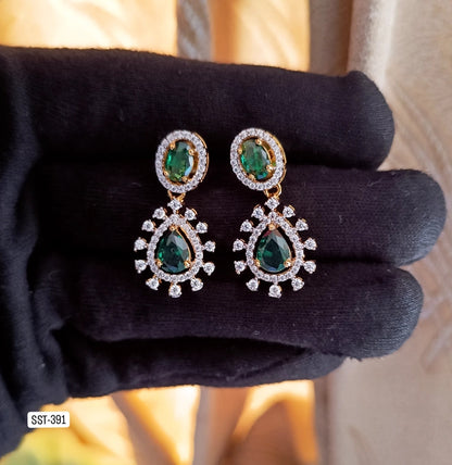 SST 391 | ELEGANT GREEN STONE DROPS EARRINGS
