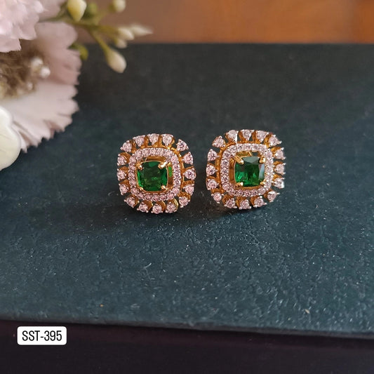 SST 395 | SPARKLING GREEN STONE STUD EARRINGS