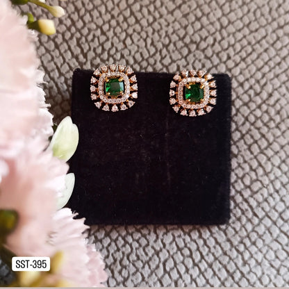 SST 395 | SPARKLING GREEN STONE STUD EARRINGS