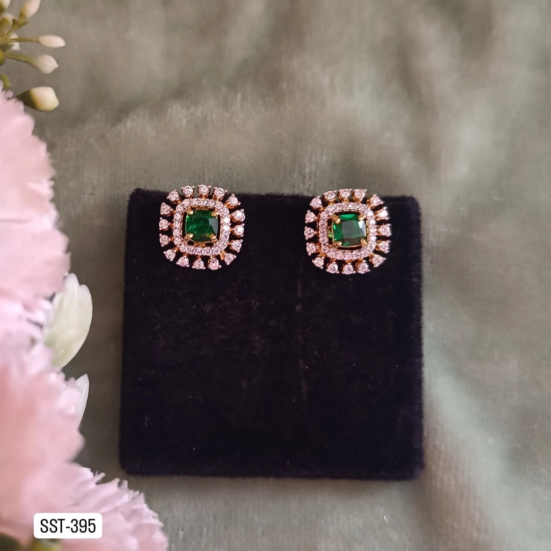 SST 395 | SPARKLING GREEN STONE STUD EARRINGS