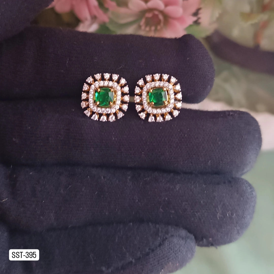 SST 395 | SPARKLING GREEN STONE STUD EARRINGS