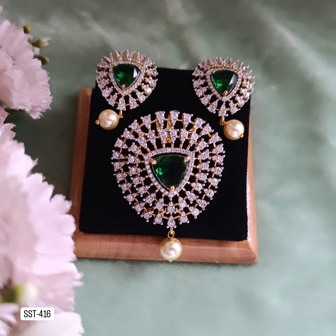 SST 416 | ELEGANT STONE PENDANT AND EARRING SET